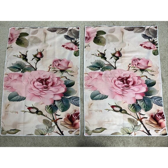 2 Pink Flower Hand Towels Decorative Towels Bathroom Elegant Rose Floral Leaf - Picture 1 of 3